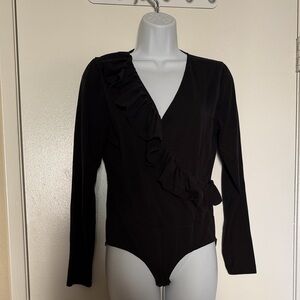 J. Crew Black Long Sleeve Ruffle Bodysuit